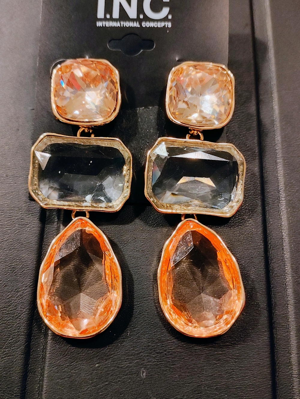 INC International Concepts Gold-Tone Orange & Clear Triple Drop Earrings